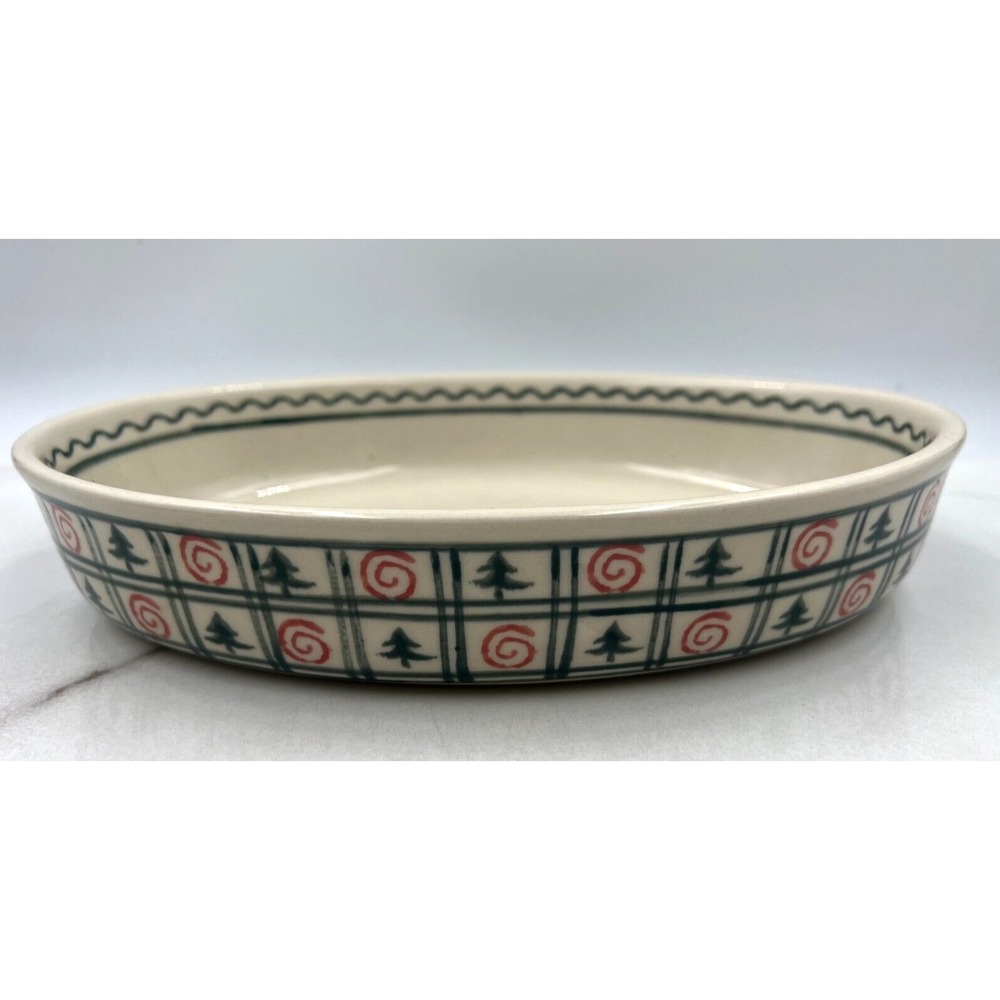 Boleslawiec Polish Pottery Oval Baker Dish Christmas Tree Red Spiral Hand Made